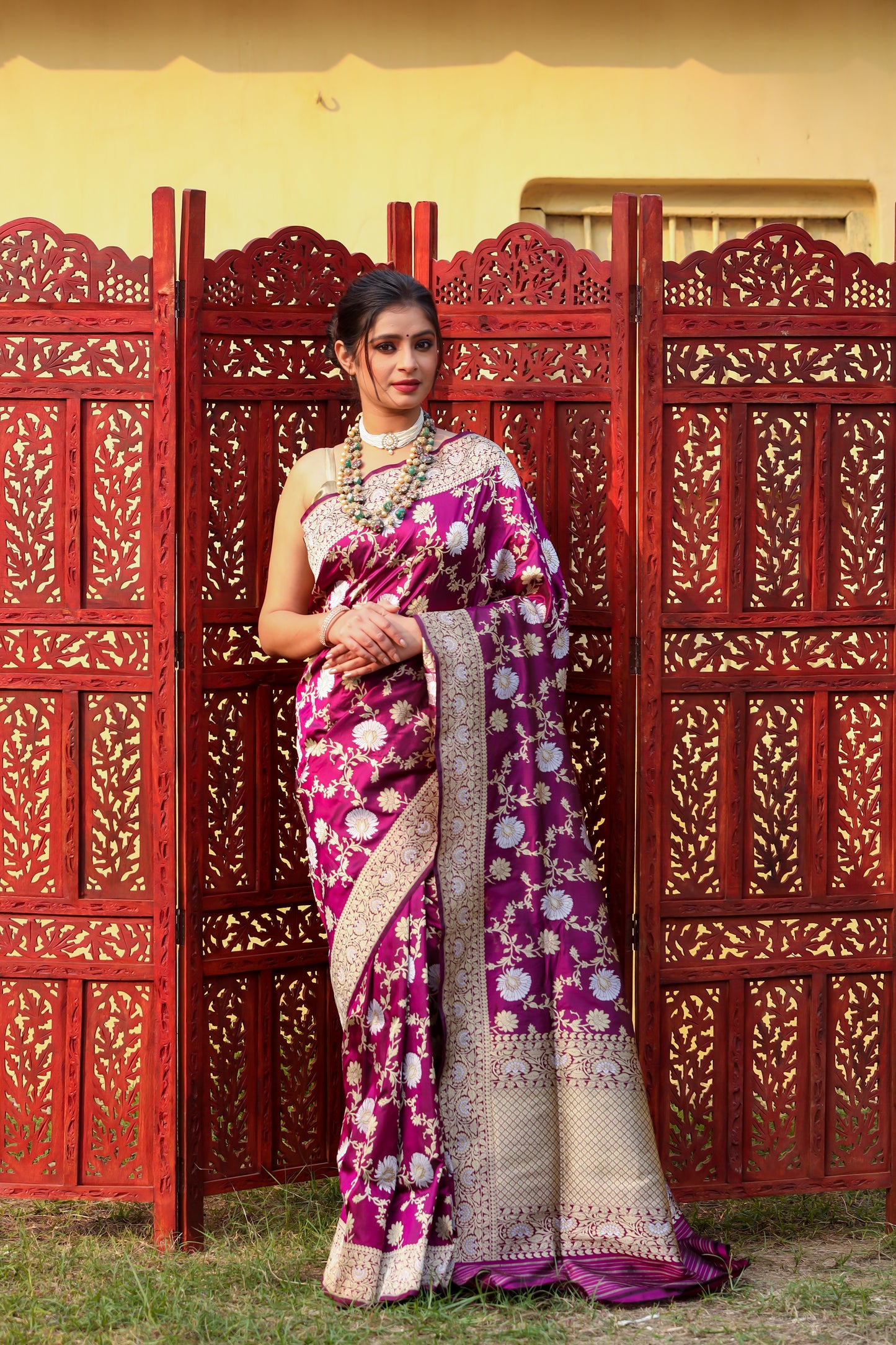 Magenta Katan Pure Silk Kadwa Saree - Panaya 