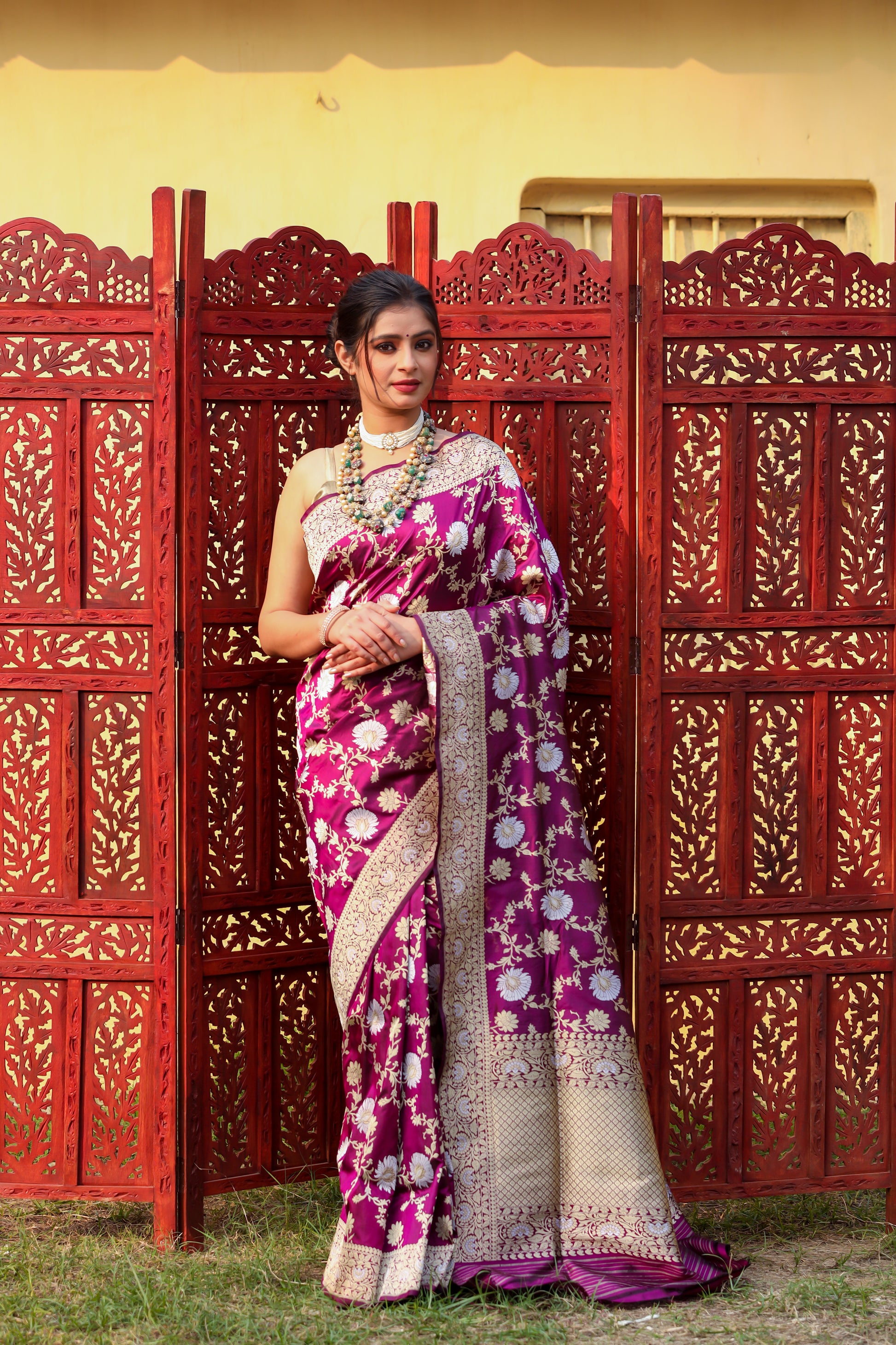 Magenta Katan Pure Silk Kadwa Saree