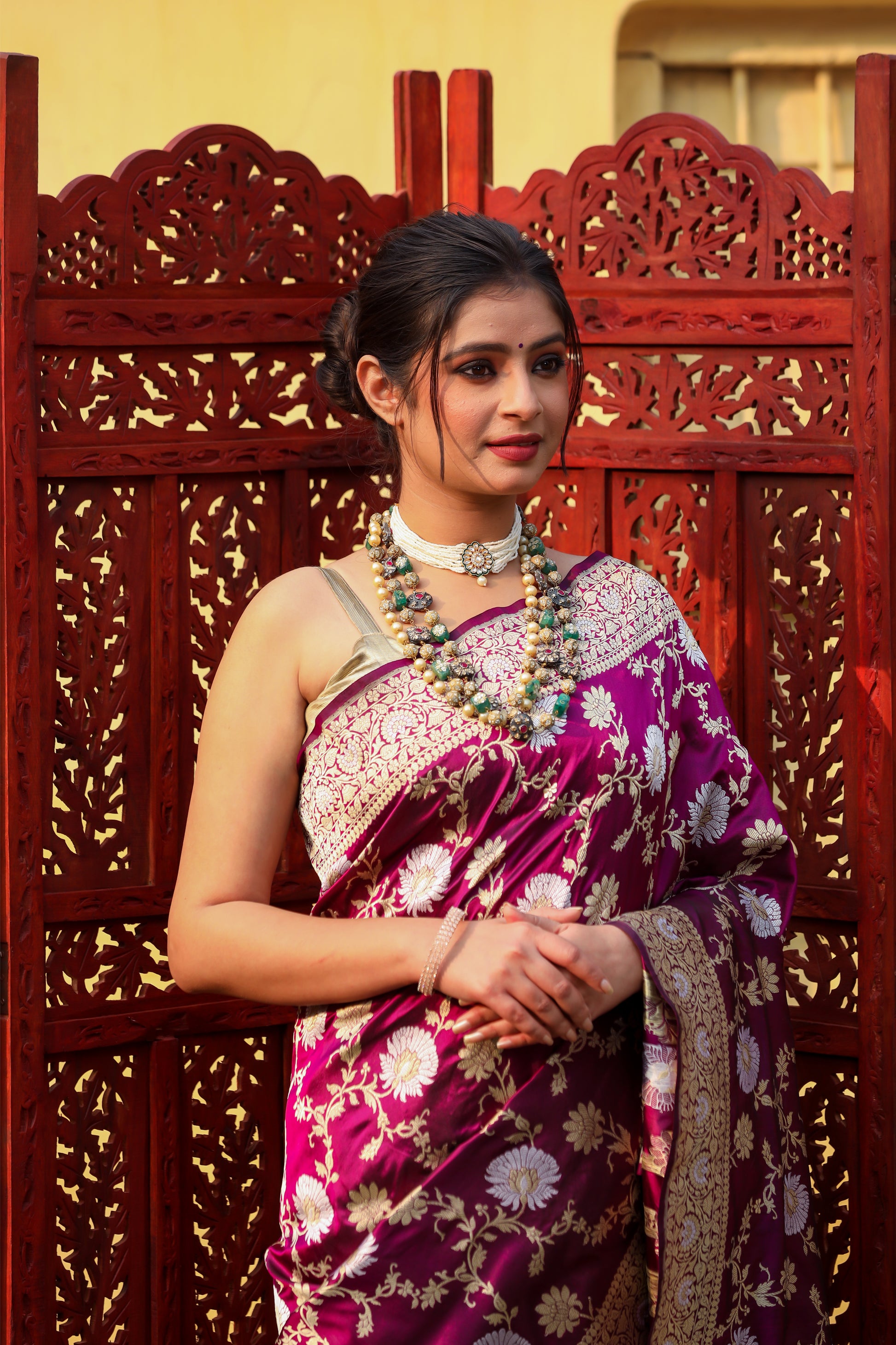 Magenta Katan Pure Silk Kadwa Saree