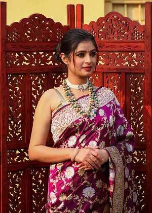 Wine Katan Silk Saree — Kadwa