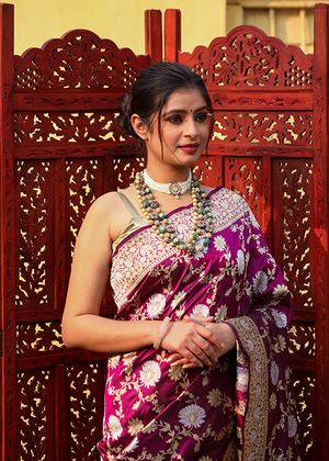 Deep Wine Katan Silk Saree — Kadwa Jaal