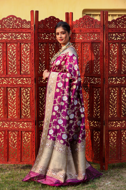 Magenta Katan Pure Silk Kadwa Saree - Panaya 