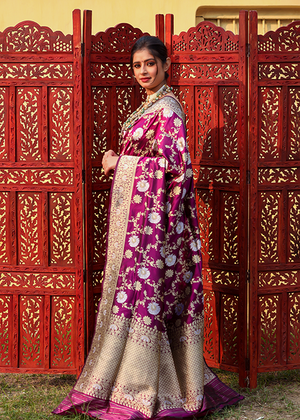 Deep Wine Katan Silk Saree — Kadwa Jaal