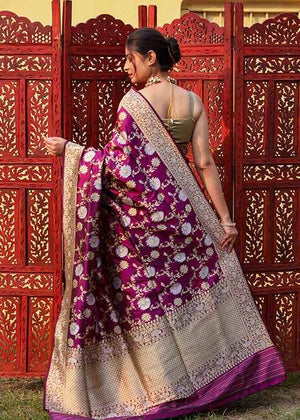 Wine Katan Silk Saree — Kadwa