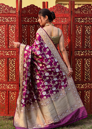 Deep Wine Katan Silk Saree — Kadwa Jaal