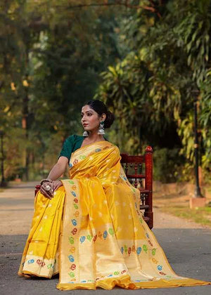 Yellow Katan Silk Saree