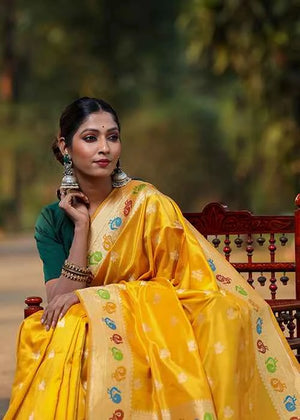Yellow Katan Silk Saree
