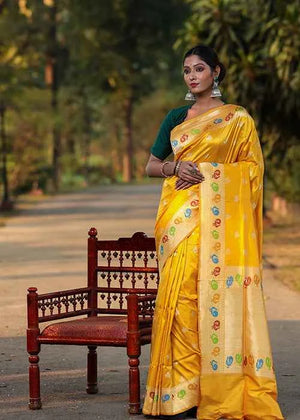 Yellow Katan Silk Saree