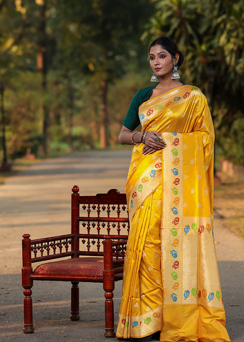 Yellow Katan Silk Saree