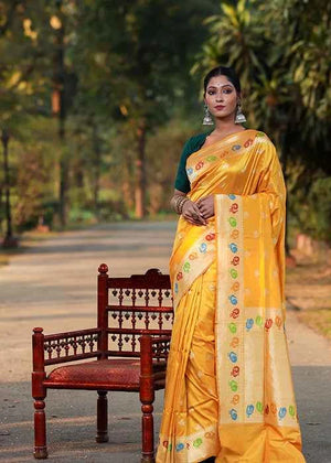 Yellow Katan Silk Saree