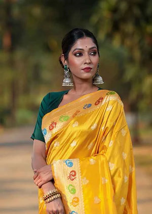 Yellow Katan Silk Saree