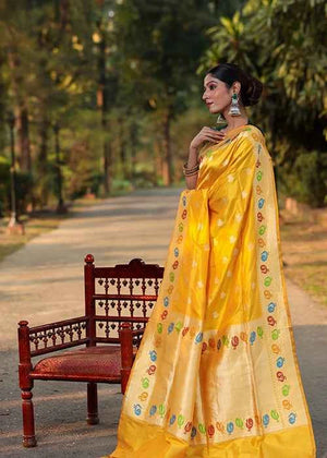 Yellow Katan Silk Saree