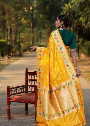 Yellow Katan Silk Saree