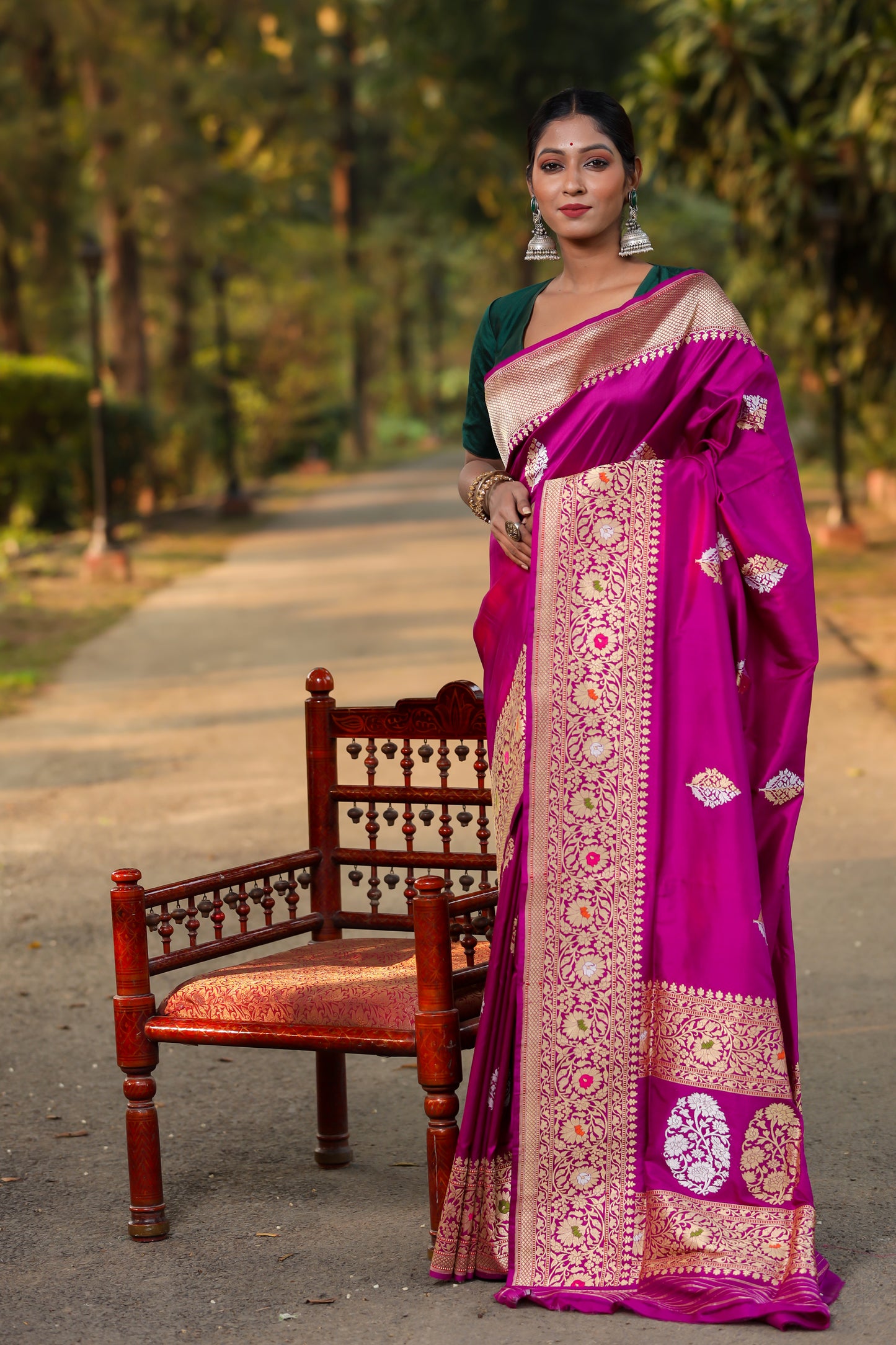 Purple Katan Pure Silk Kadwa Saree - Panaya 