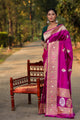 Purple Katan Pure Silk Kadwa Saree