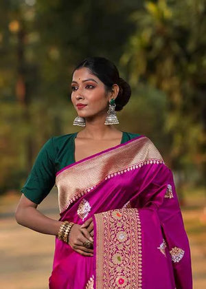 Magenta Katan Silk Saree — Kadwa Boota