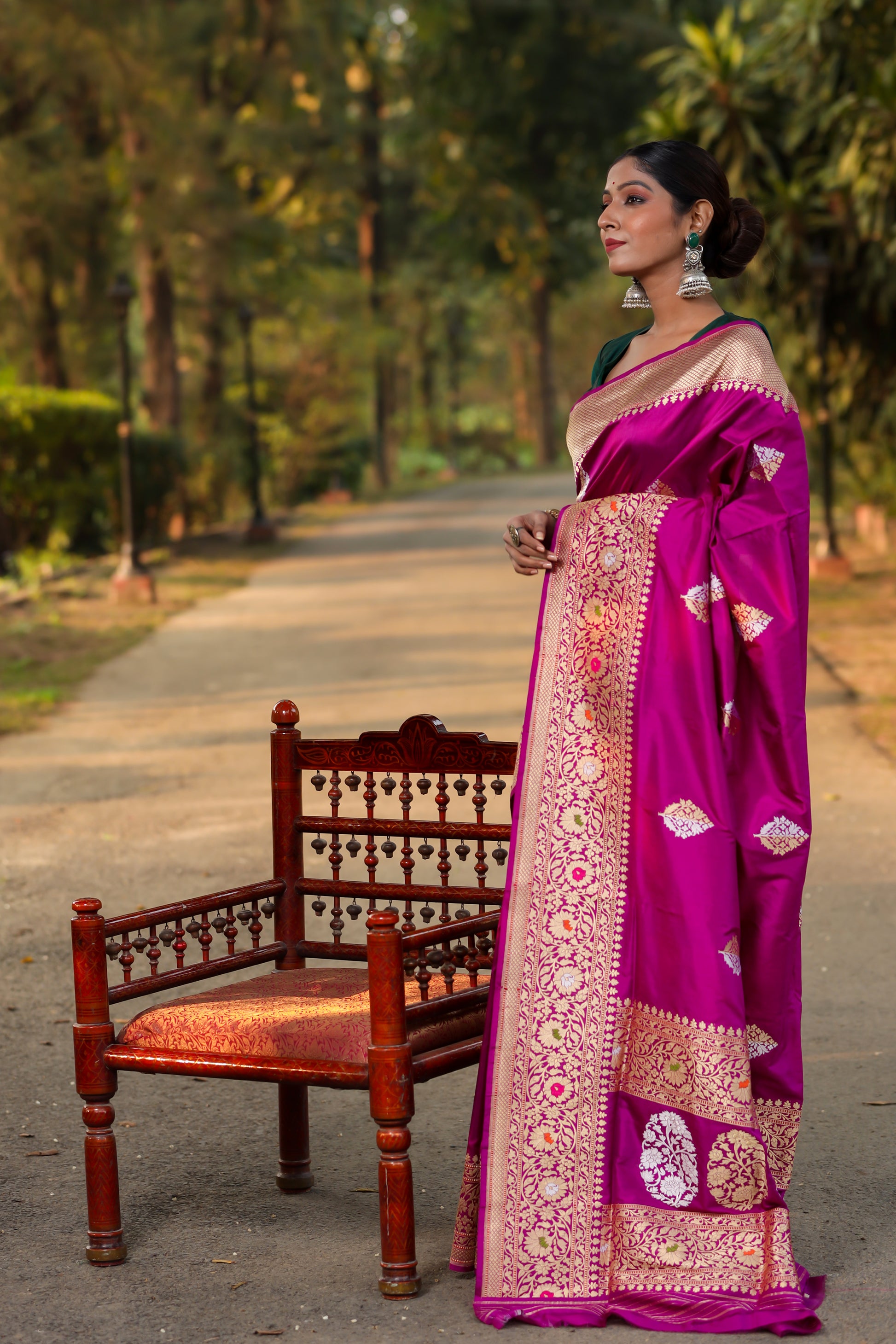 Purple Katan Pure Silk Kadwa Saree