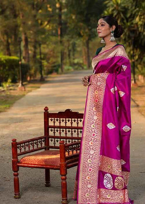 Magenta Katan Silk Saree — Kadwa Boota