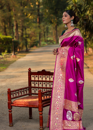 Magenta Katan Silk Saree — Kadwa Boota