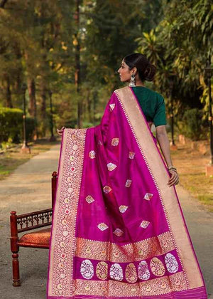 Magenta Katan Silk Saree — Kadwa Boota