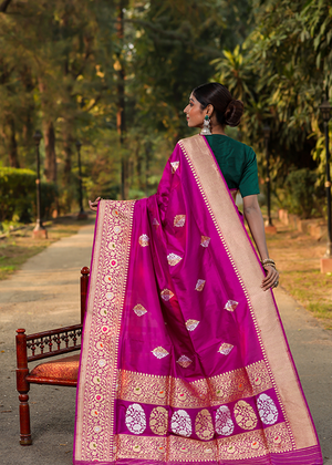 Magenta Katan Silk Saree — Kadwa Boota