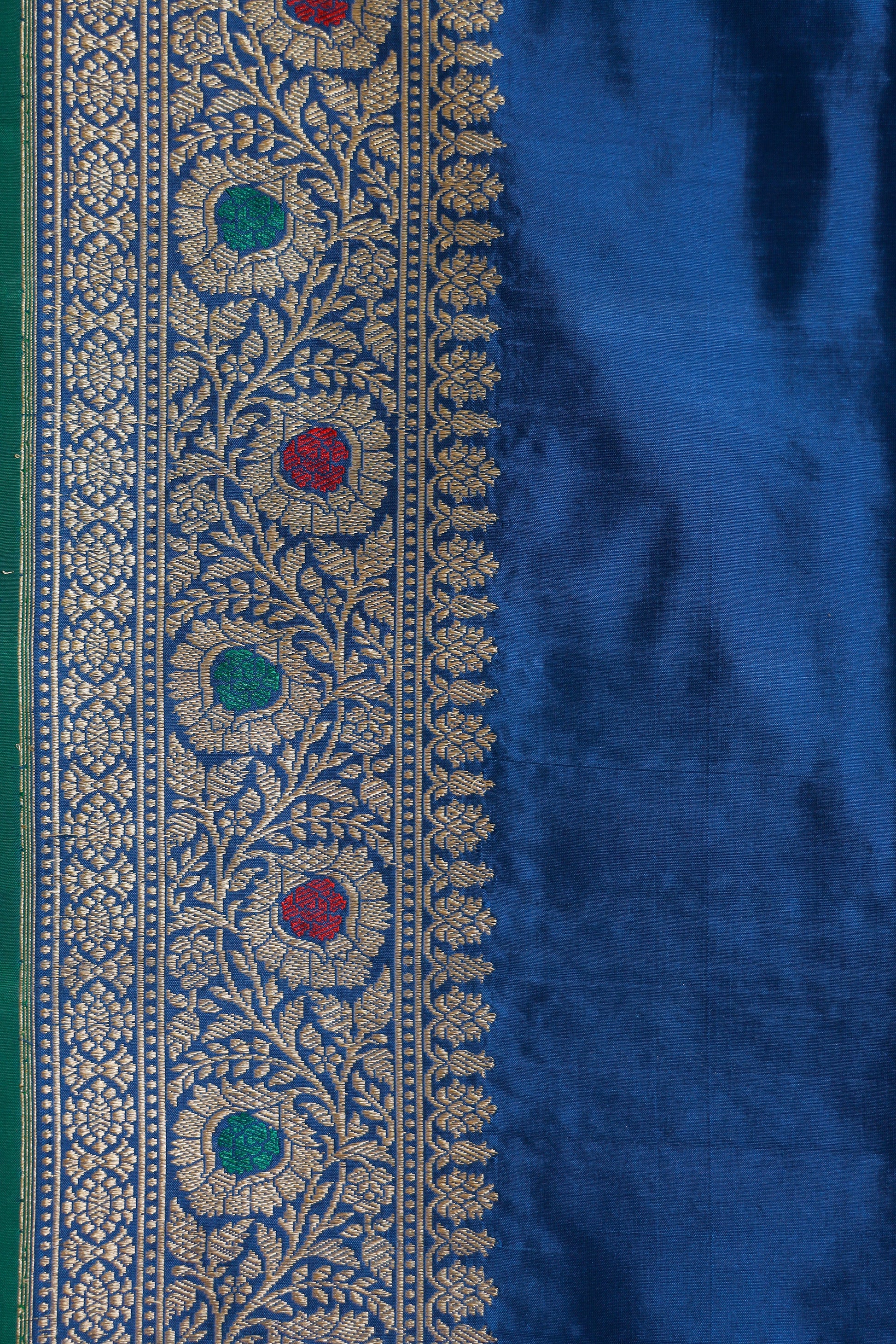 Teal Blue Katan Pure Silk Kadwa Saree