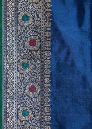 Blue Katan Silk Saree — Kadwa Meena Boota