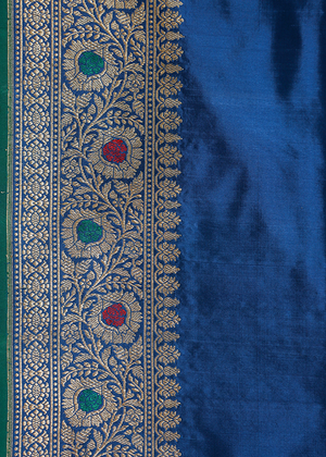 Blue Katan Silk Saree — Kadwa Meena Boota