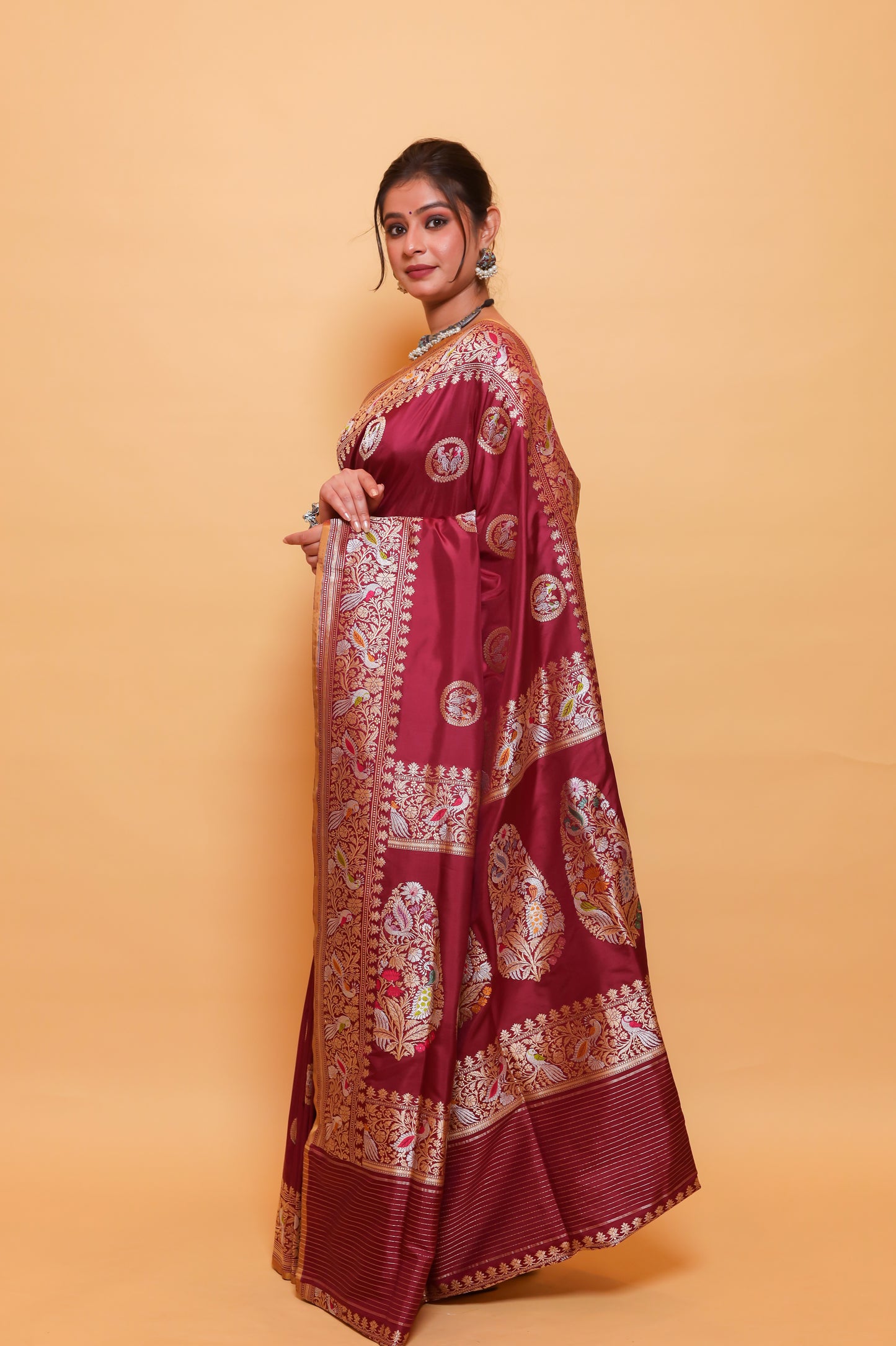 Maroon Katan Pure Silk Kadwa Saree - Panaya 