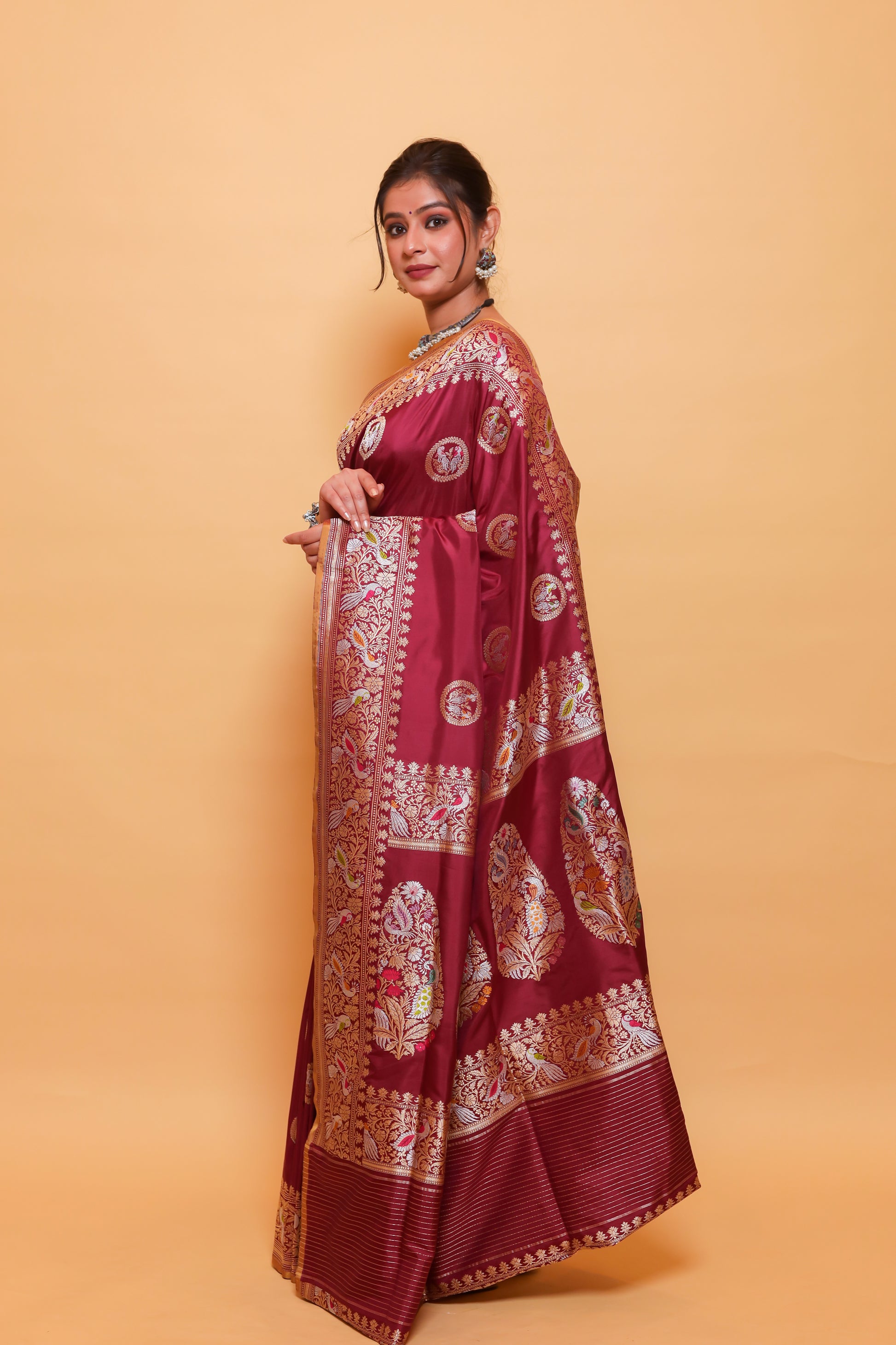 Maroon Katan Pure Silk Kadwa Saree