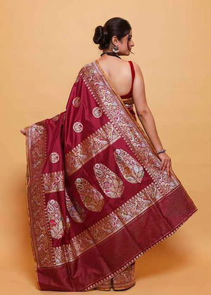 Maroon Katan Silk Saree — Kadwa