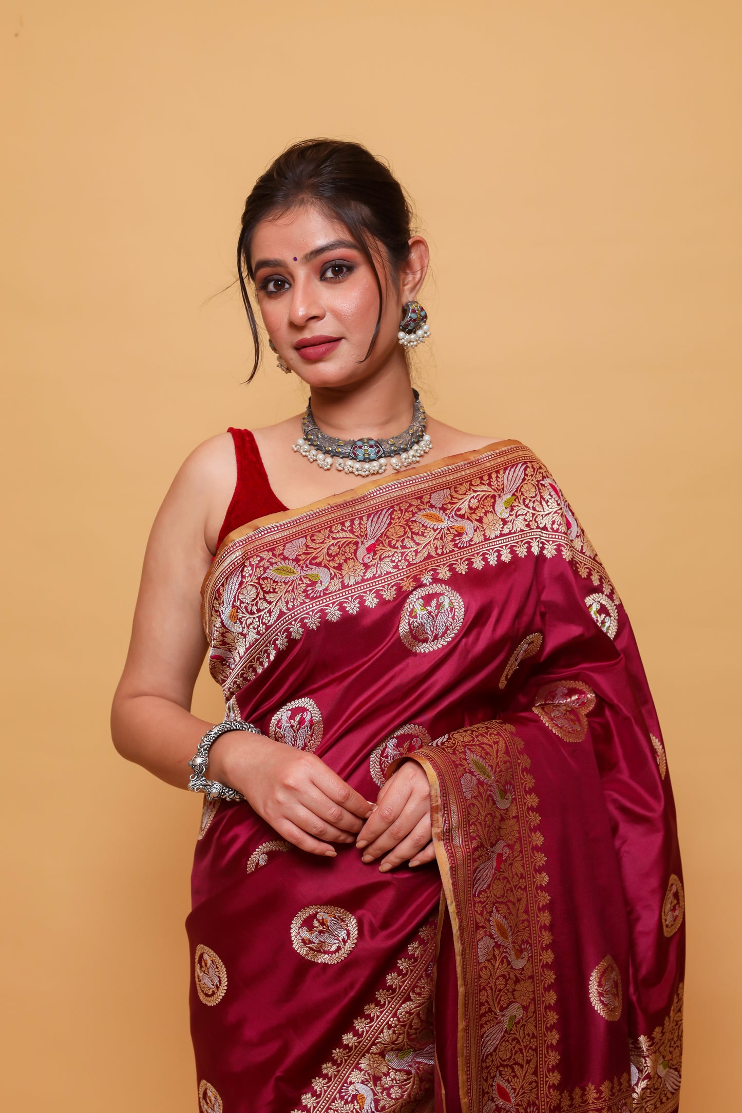 Maroon Katan Pure Silk Kadwa Saree - Panaya 