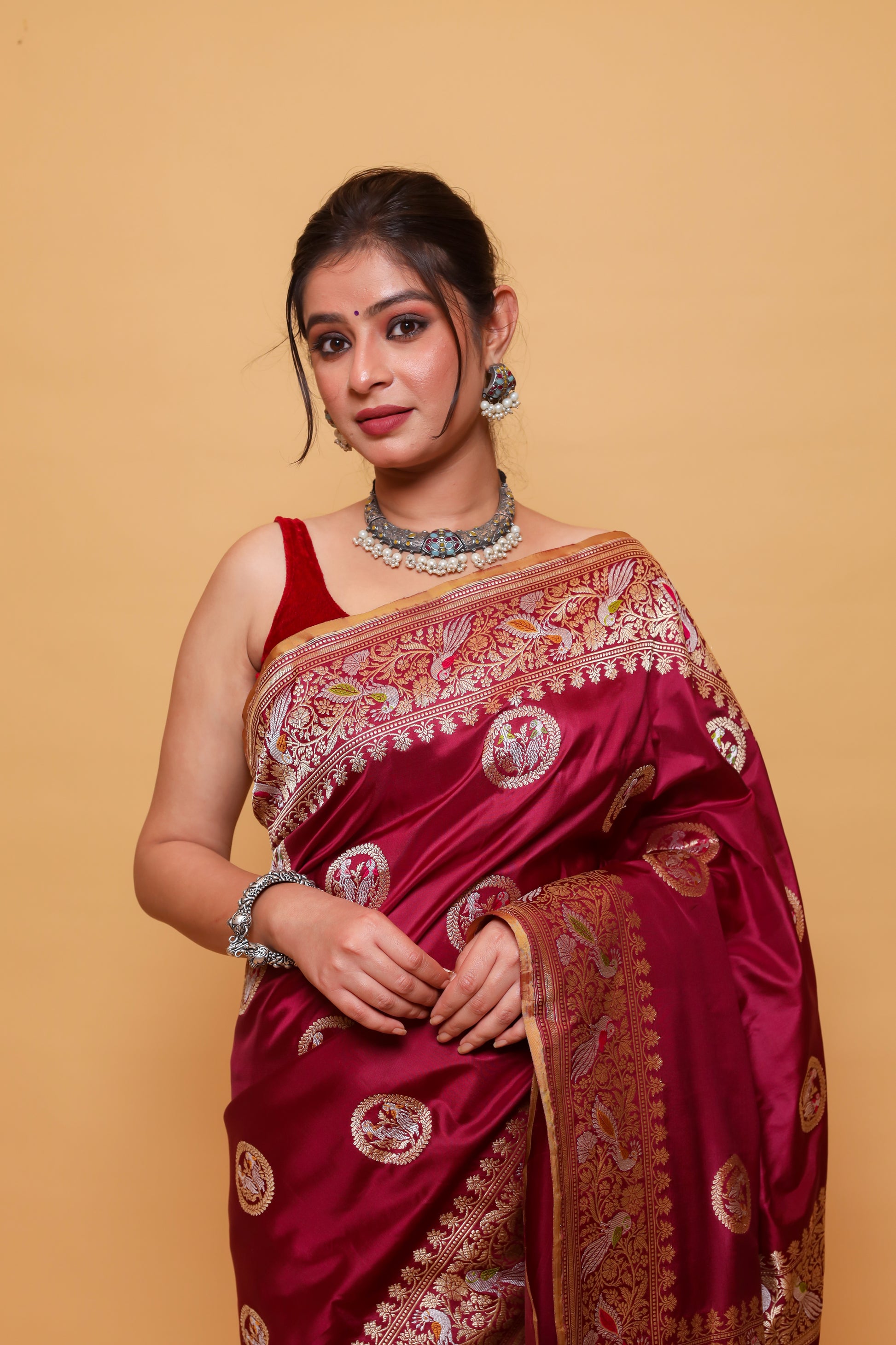 Maroon Katan Pure Silk Kadwa Saree