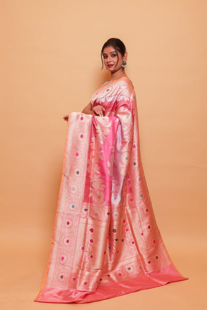 Peach Katan Pure Silk Kadwa Saree - Panaya 