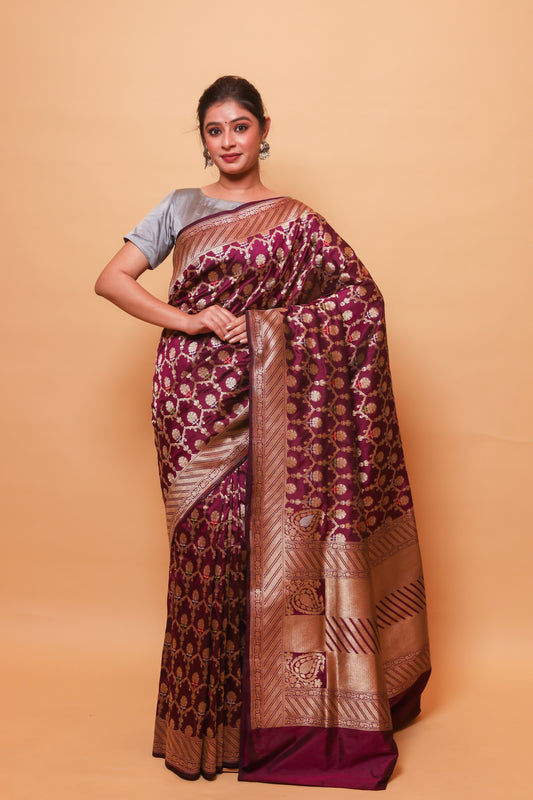 Magenta Katan Pure Silk Cutwork Saree - Panaya 