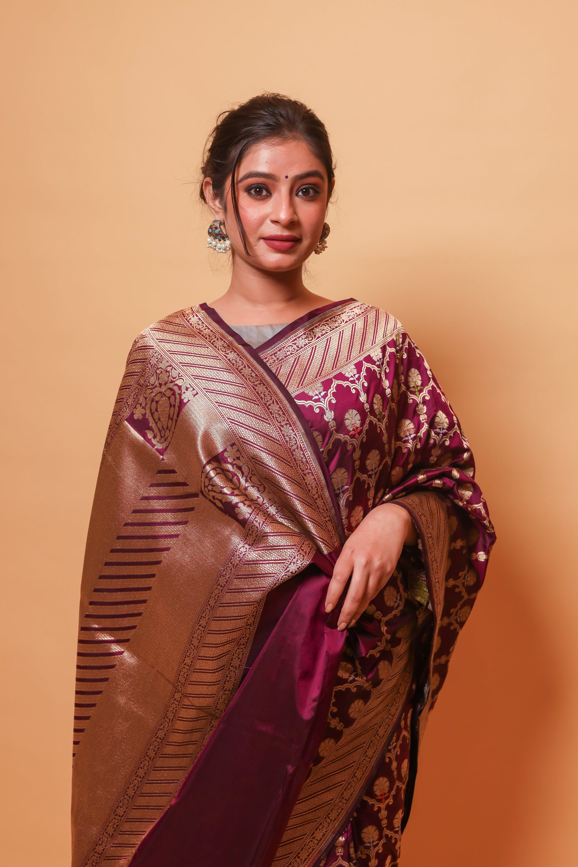 Magenta Katan Pure Silk Cutwork Saree