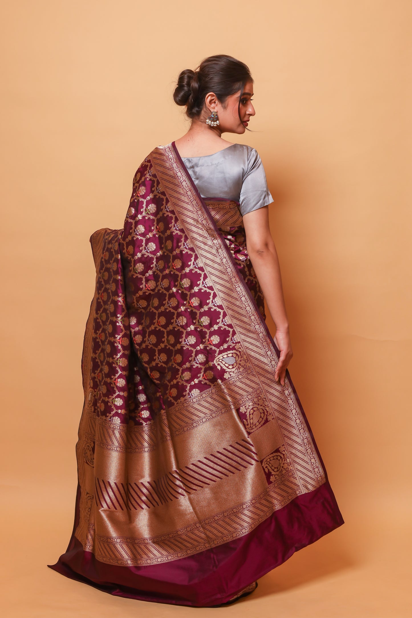 Magenta Katan Pure Silk Cutwork Saree - Panaya 