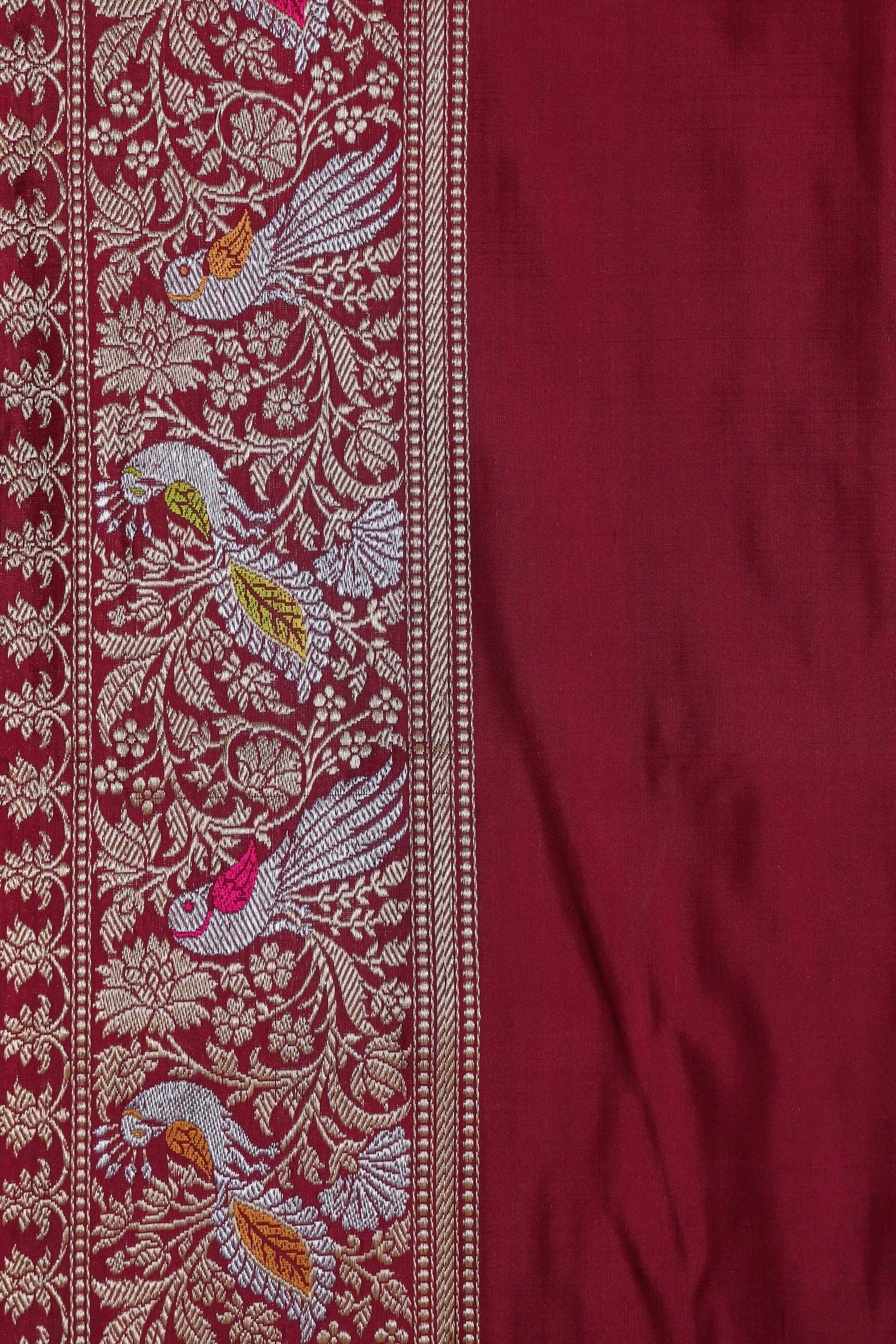 Maroon Katan Pure Silk Kadwa Saree