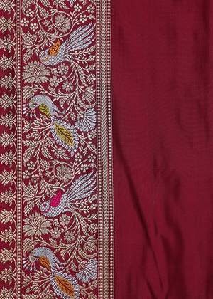 Maroon Katan Silk Saree — Kadwa Bird Boota