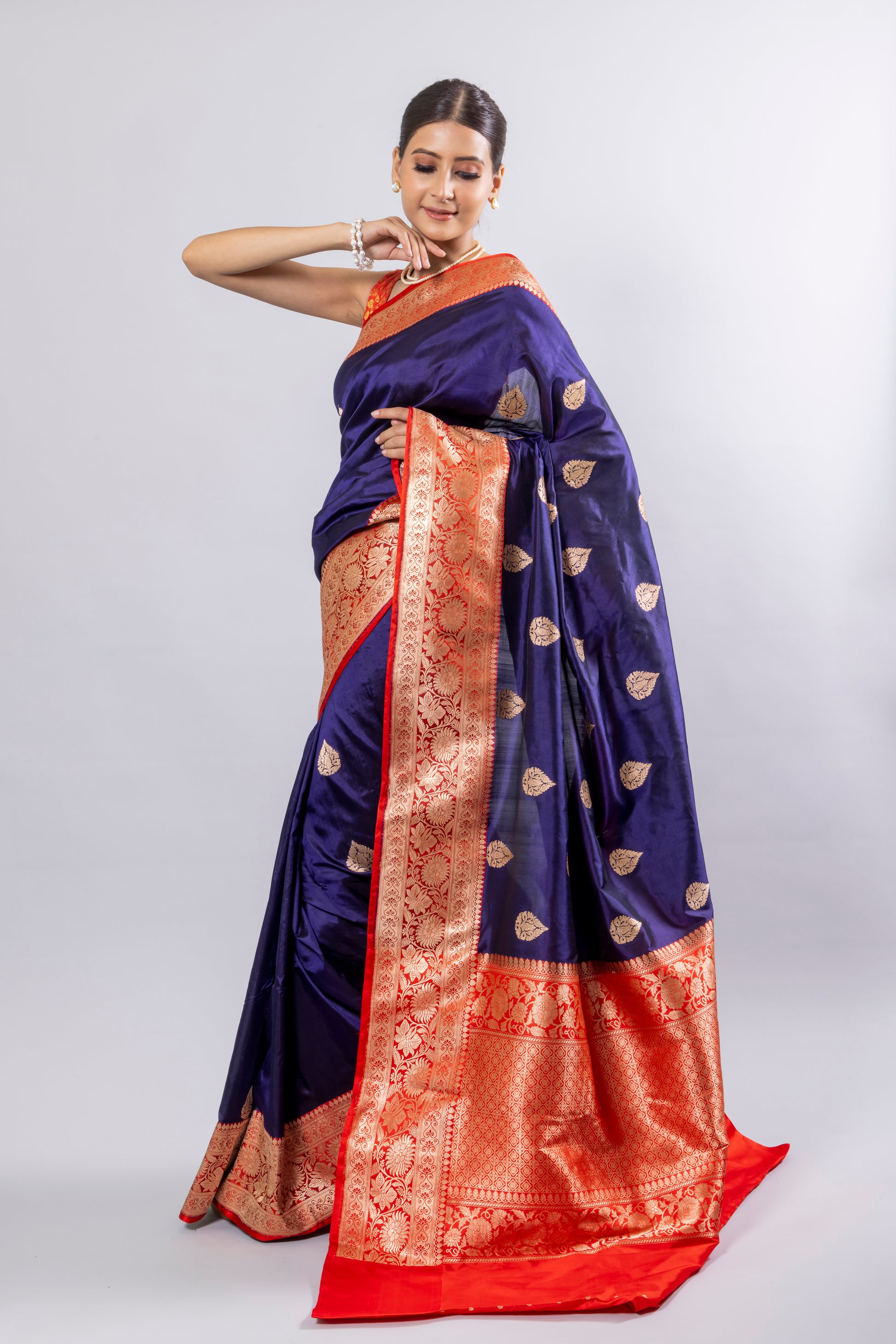 Royal Blue Handwoven Kadwa Katan Silk Saree