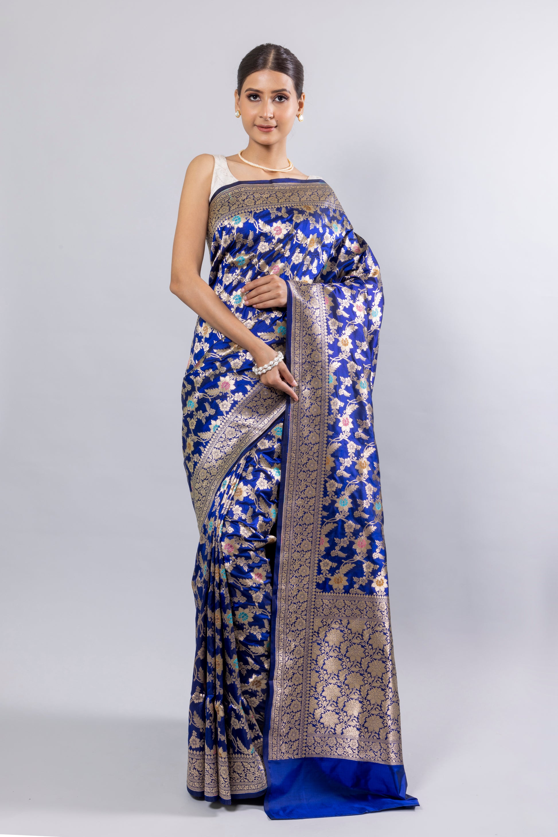 Royal Blue Handwoven Cutwork Katan Silk Saree