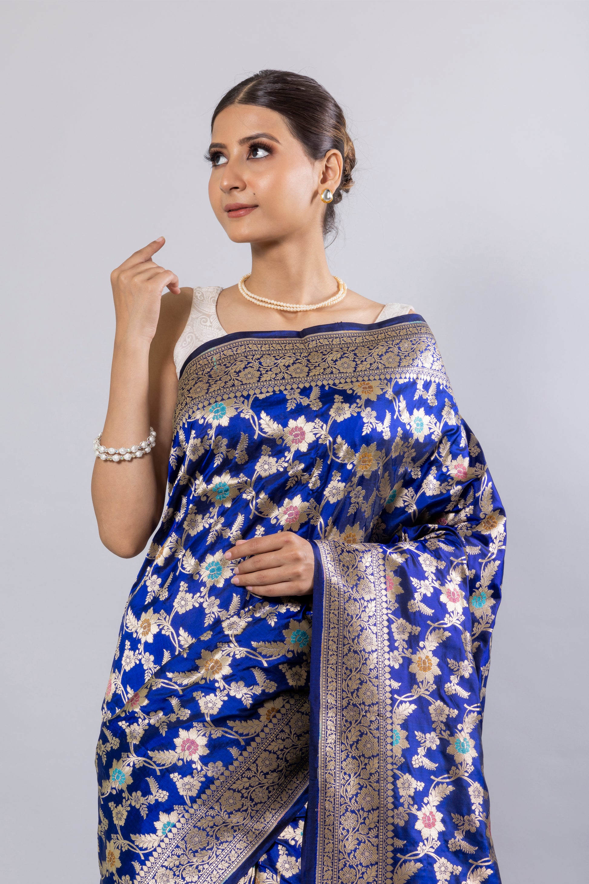 Royal Blue Handwoven Cutwork Katan Silk Saree