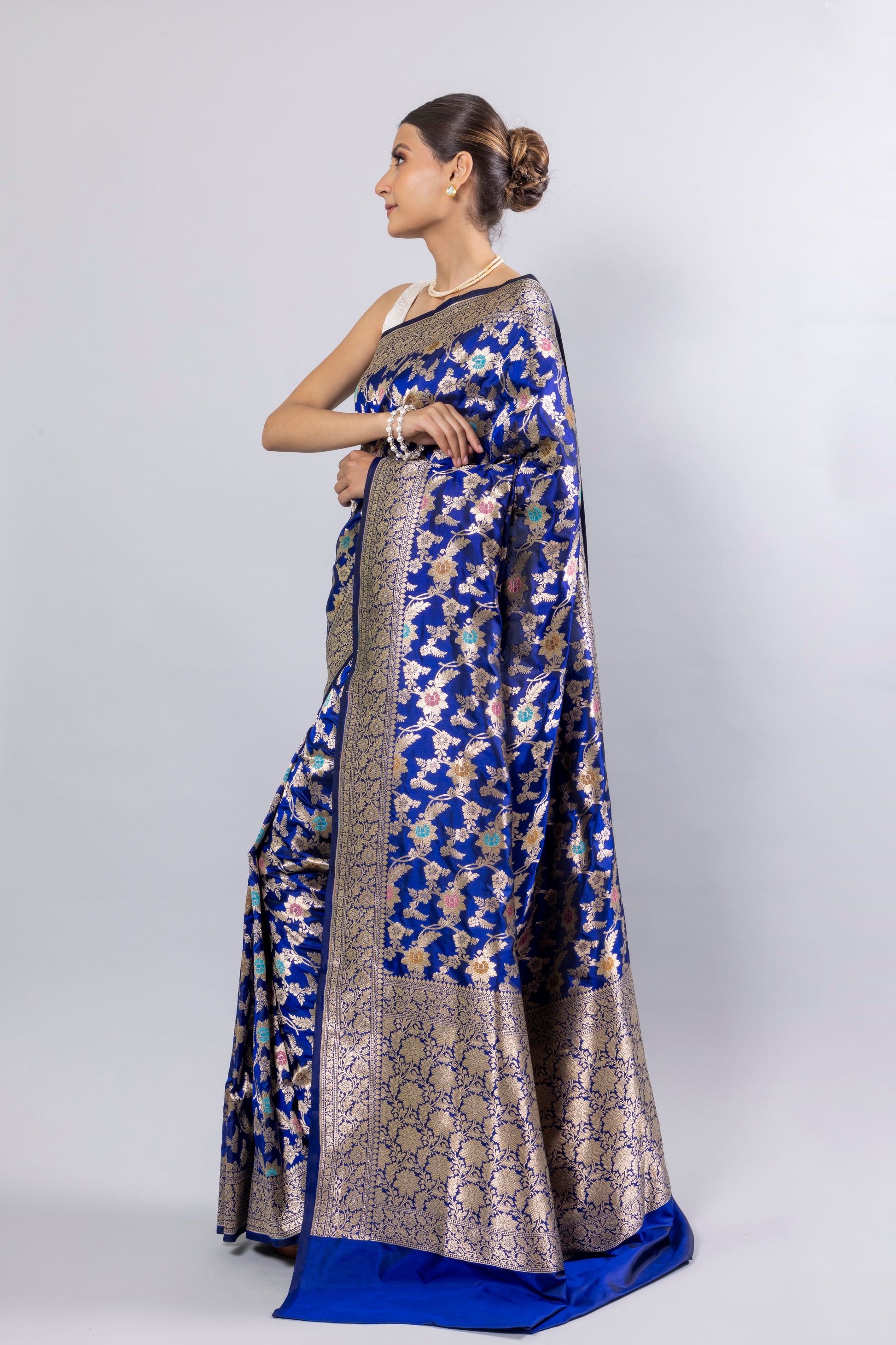 Royal Blue Handwoven Cutwork Katan Silk Saree