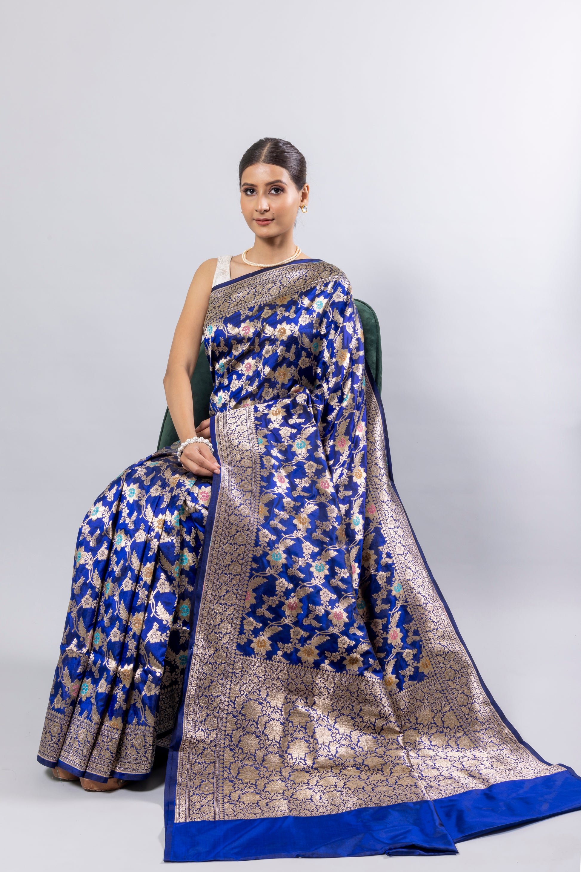 Royal Blue Handwoven Cutwork Katan Silk Saree