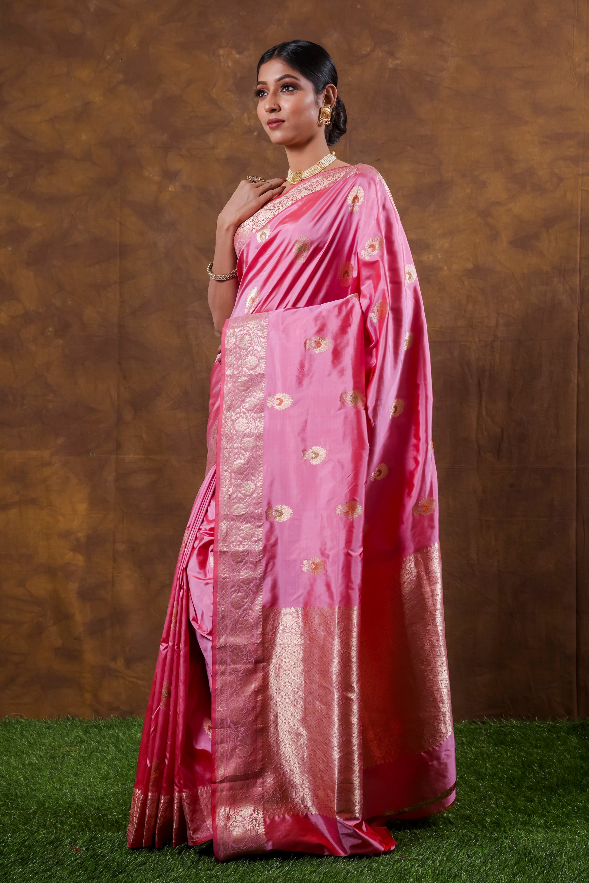 Pink Handwoven Kadwa Katan Silk Saree