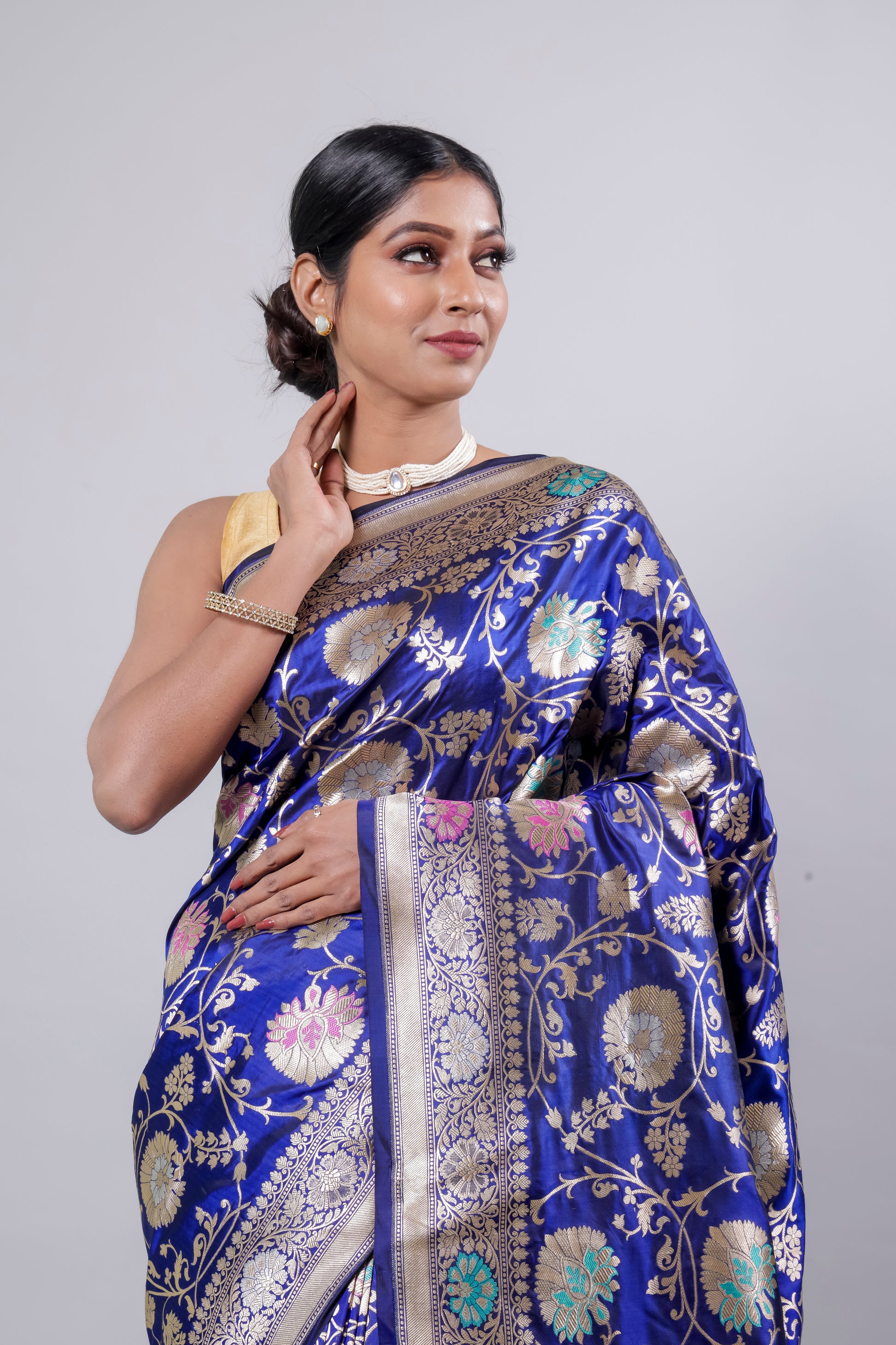 Royal Blue Handwoven Cutwork Katan Silk Saree