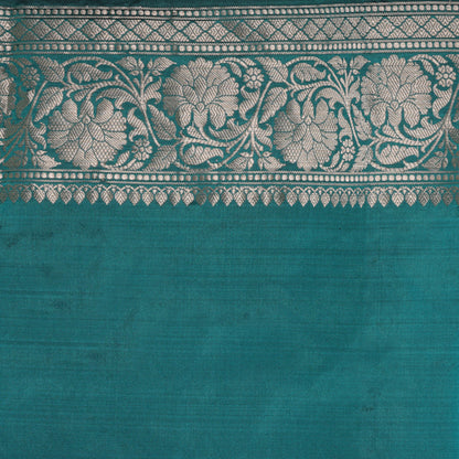 Turquoise Blue Handwoven Kadwa Katan Silk Saree - Panaya 
