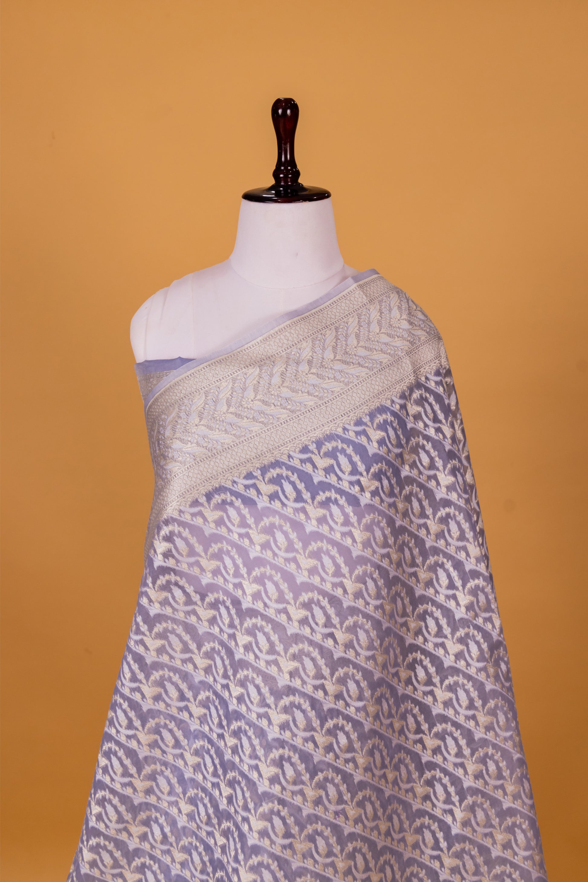 Slate Blue Banarasi Cotton Cutwork Saree