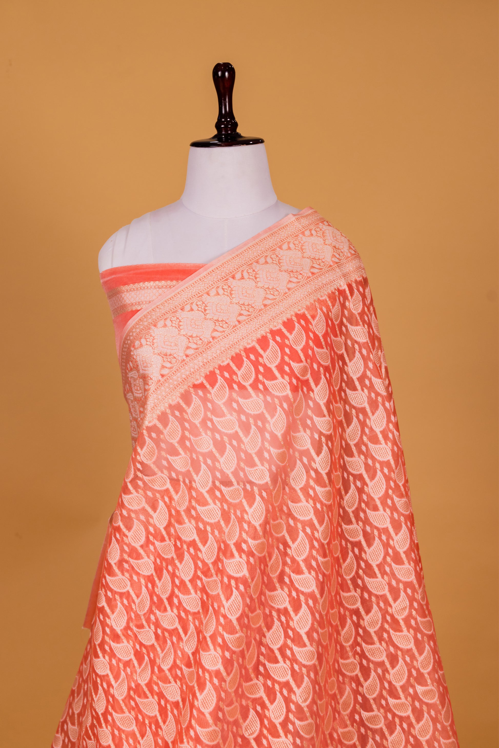 Peach Banarasi Cotton Cutwork Saree