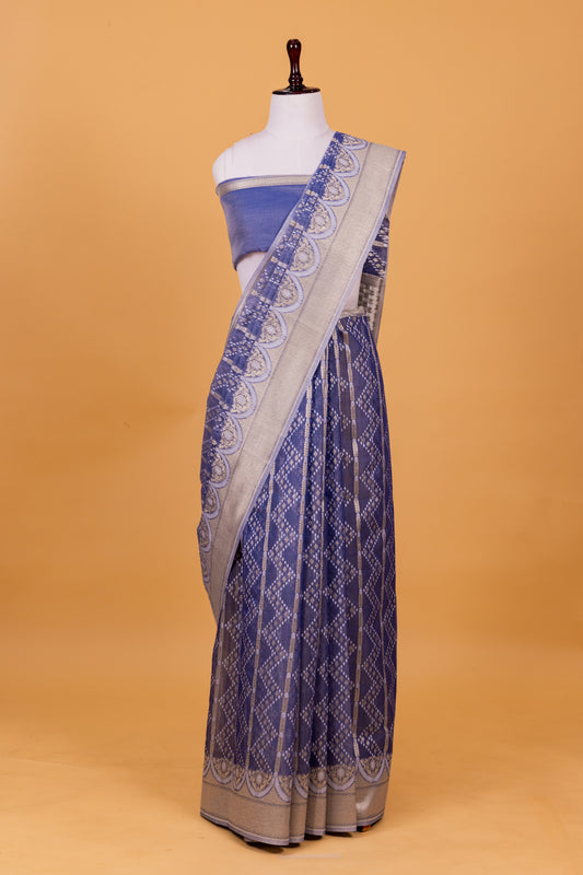 Blue Banarasi Cotton Cutwork Saree